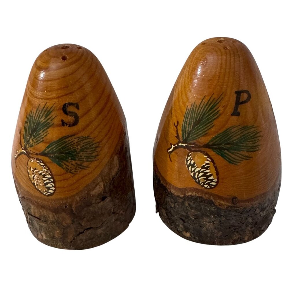 Wood Salt & Pepper Shakers w/plug from Porcupine Mountains Michigan Vintage